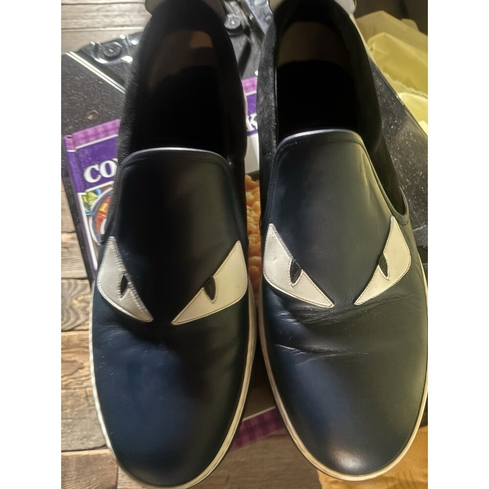 FENDI Bag Bugs Monster Eyes Spiked Sneakers Navy Blue - Men’s Size 10.5